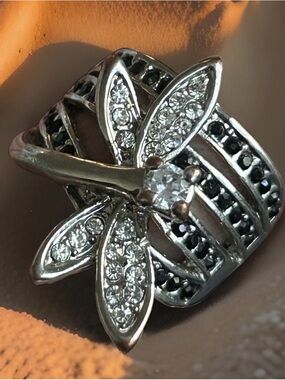 Vintage Dragonfly Crystal Ring 14krpg